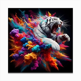 White Tiger With Colorful Smoke 1 Canvas Print