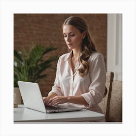 Businesswoman Working On Laptop Canvas Print