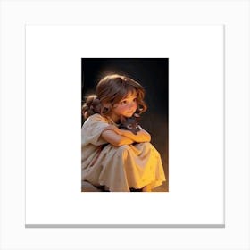 Little Girl With Cat Canvas Print