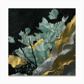 Gold And Blue Flowers Canvas Print