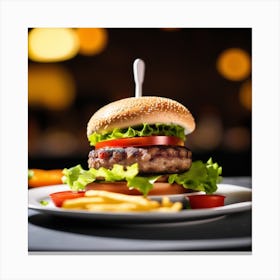 Hamburger With Fries Canvas Print