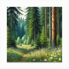 Path In The Forest, Acrylic Painting Style Canvas Print