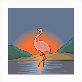 Pink Flamingo Bird Water Nature Sky Sunset Canvas Print