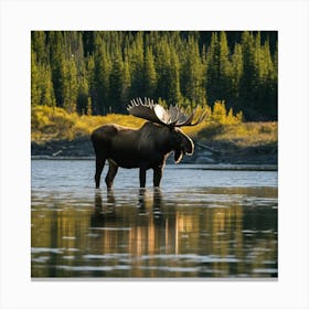 Moose In The Water 1 Canvas Print