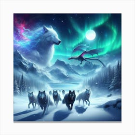 Snowy Wolf Pack Family 9 Canvas Print
