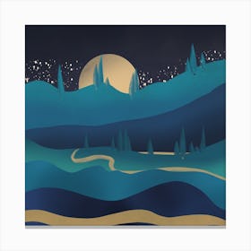 Moutain Road Under The Moonlight Square Canvas Print