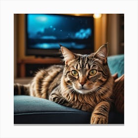 Cat Watching Tv 1 Canvas Print