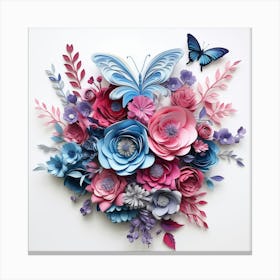 Paper Flowers With Butterflies Canvas Print