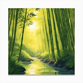 A Stream In A Bamboo Forest At Sun Rise Square Composition 169 Canvas Print