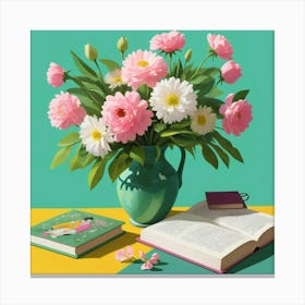 Book And Flowers 3 Canvas Print