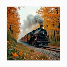 Charming Old Train Passing Through A Vibrant Fall Foliage 1 Canvas Print