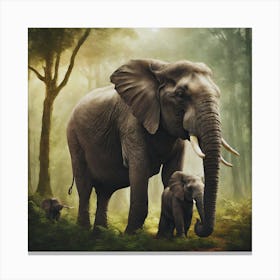 Elephants In The Forest 1 Canvas Print