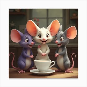 Three Mice With A Cup Of Tea 3 Canvas Print