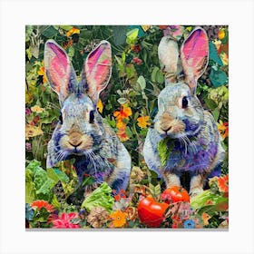 Bunnies Munching On Vegetables Collage 3 Canvas Print
