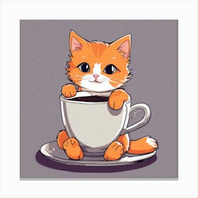 Cute Orange Kitten Loves Coffee Square Composition 11 Canvas Print