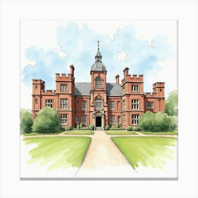 Watercolor Scene Of The Aston Hall In Birmingham, Capturing Its Grand Architecture And Historical Importance Canvas Print