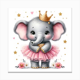 Ballerina Elephant with Crown Canvas Print