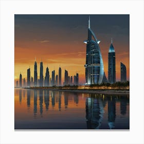 Dubai Skyline At Sunset Canvas Print