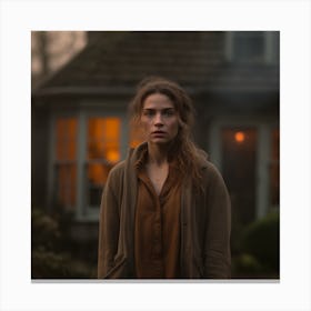 Scared Girl In The Brown Coat Canvas Print