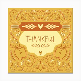 Thankful Rolling Pin Yellow Square Illustrated Canvas Print