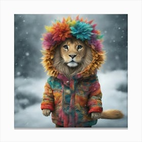 Lion In The Snow Canvas Print