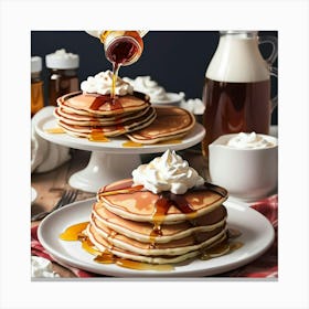 Maple Syrup Pouring Over Pancakes Canvas Print