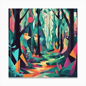 Enchanted Forest Path Cubism Style Canvas Print