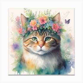 Cat With Flower Crown 1 Canvas Print