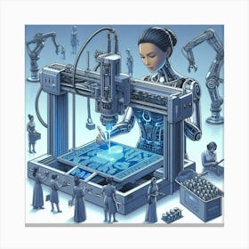 Woman Making A Robot Canvas Print