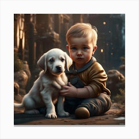 Baby with a puppy Canvas Print