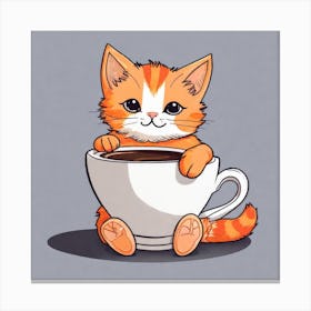 Cute Orange Kitten Loves Coffee Square Composition 30 Canvas Print