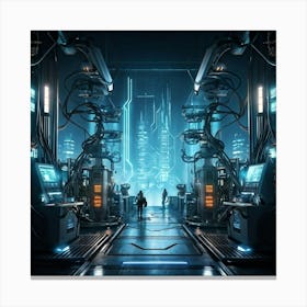 Cyber Industrial Landscape Featuring Advanced Automation Sleek Robotic Arms Performing Intricate Ta (6) Canvas Print