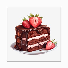 Chocolate Cake With Strawberries 1 Canvas Print