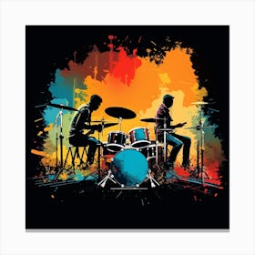 Two Drummers Playing Drums Canvas Print