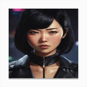 Asian Girl In Leather Jacket Canvas Print