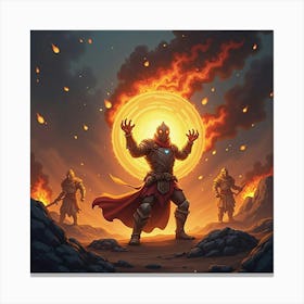 A Glowing Shield Protecting A Warrior From Fire Elementals 1 Canvas Print