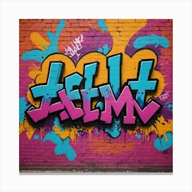 Color Clash: Graffiti Expressions on Bricks Canvas Print