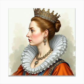 Queen Elizabeth I In Watercolor, Elaborate Headdress, Royal Ambiance 1 Canvas Print