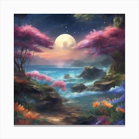 Moonlight Over The Ocean Canvas Print