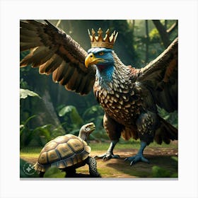 The King Of The Birds Approaching Tortoise Looking Stern And Disapproving Canvas Print