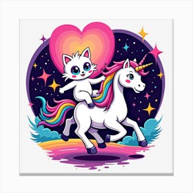 Valentine's Day Lovely Cat Riding a Unicorn 122 Canvas Print