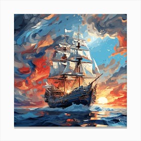 Of A Ship At Sunset Canvas Print