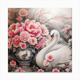 Swan And Flowers Canvas Print