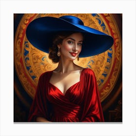 Beautiful Woman In A Blue Hat 1 Canvas Print