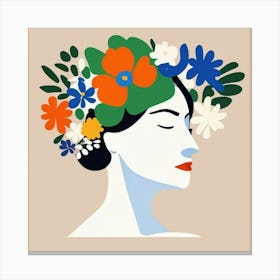 woman portrait with flowers  head crown Canvas Print