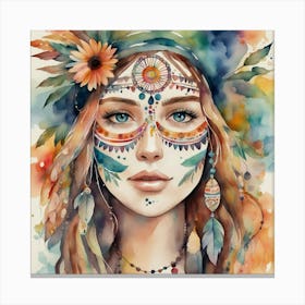 Indian Girl Watercolor Painting Canvas Print