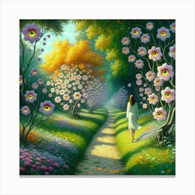 Girl Walking Through A Garden Canvas Print