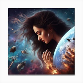 Woman Holding A Planet Canvas Print