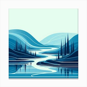 Landscape With Mountains And River Canvas Print