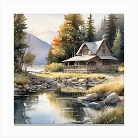 Cabin By The Lake Canvas Print